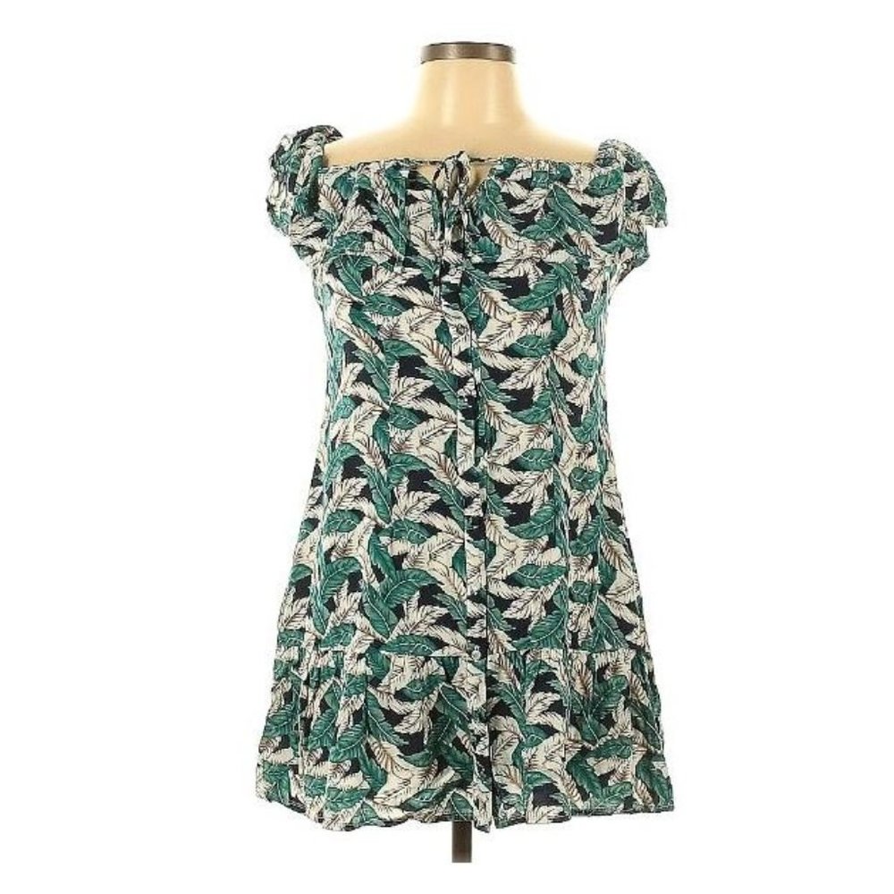 Bacio Mini Ruched Leaf Printed Dress